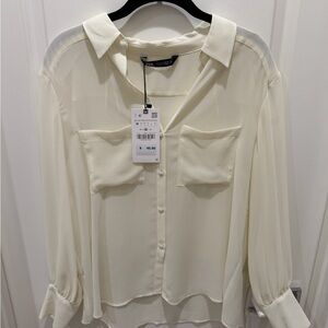 Zara Sheer Button Down Blouse
